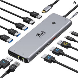 13-in-1 USB-C Docking Station Dual Monitor Triple Display Hub w/ USB, Ethernet